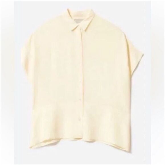 Everlane The Clean Silk Short-Sleeve Square Boxy Shirt Pale Yellow Size 0 NWT - Picture 4 of 15